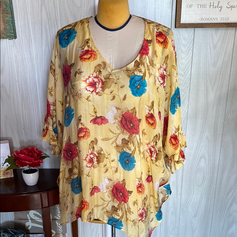 Umgee Yellow and Red Blouse Vibrant Top